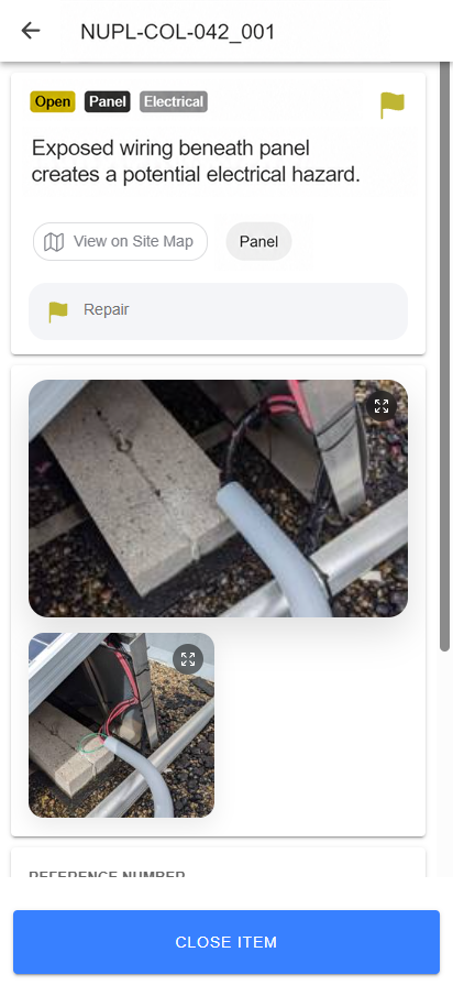 Oculi inspection item with site photos and status